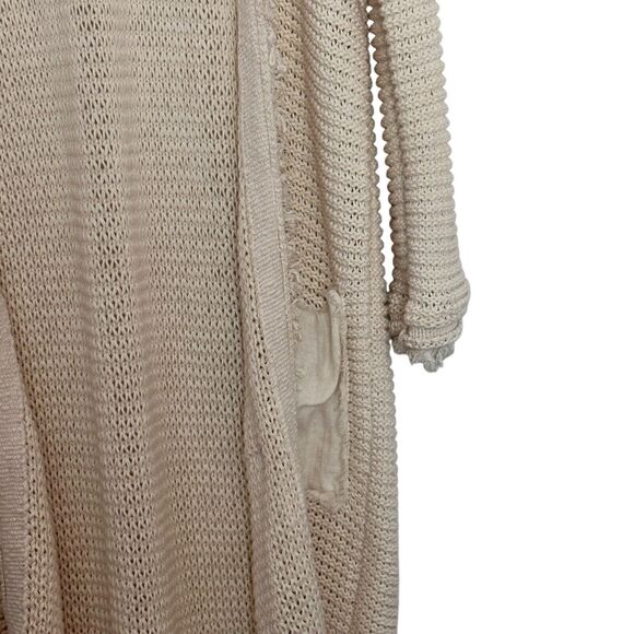 Free People L Wouldn't Knit Be Nice LongLine Ivory open front Cardigan - Picture 7 of 11